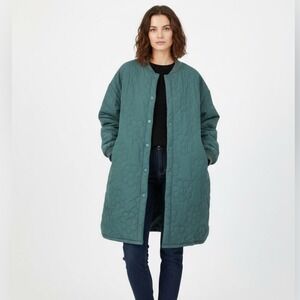 Petal Dew Quilted Jacket‎ Floral Print Snap Front Coat Blue Medium